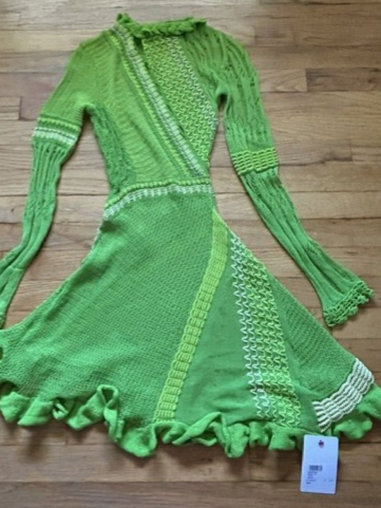 Roberta Einer Green Asymmetric Mixed Knit Ruffle Dress Xs/S Nwt — image 4 of 7